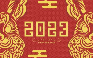 Kırmızı bayrak. Mutlu yıllar 2023. Vektör illüstrasyonu.