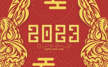 Kırmızı bayrak. Mutlu yıllar 2023. Vektör illüstrasyonu.