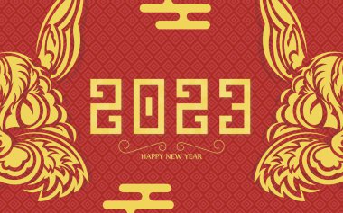 Kırmızı bayrak. Mutlu yıllar 2023. Vektör illüstrasyonu.