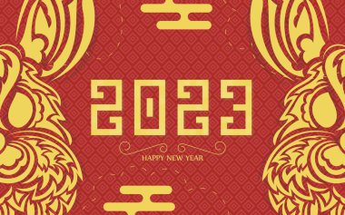Kırmızı bayrak. Mutlu yıllar 2023. Vektör illüstrasyonu.
