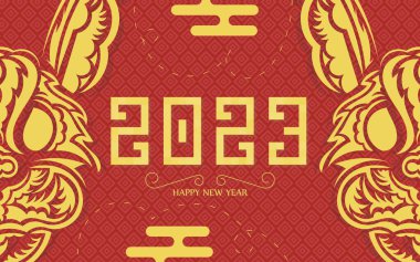 Kırmızı bayrak. Mutlu yıllar 2023. Vektör illüstrasyonu.