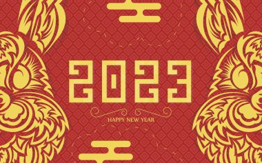 Kırmızı bayrak. Mutlu yıllar 2023. Vektör illüstrasyonu.