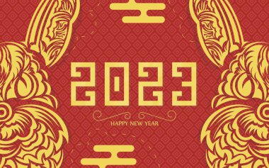 Kırmızı bayrak. Mutlu yıllar 2023. Vektör illüstrasyonu.