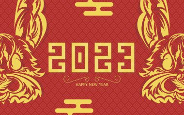 Kırmızı bayrak. Mutlu yıllar 2023. Vektör illüstrasyonu.