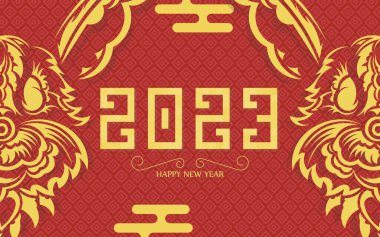 Kırmızı bayrak. Mutlu yıllar 2023. Vektör illüstrasyonu.