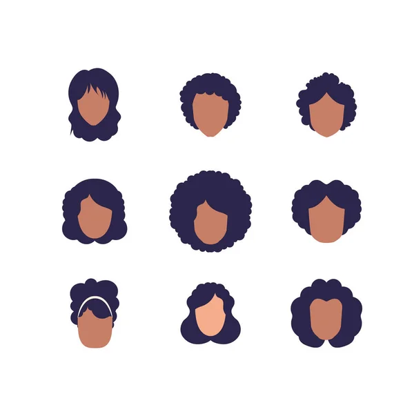 Gran Conjunto Caras Mujeres Con Diferentes Peinados Diferentes Nacionalidades Aislado — Archivo Imágenes Vectoriales