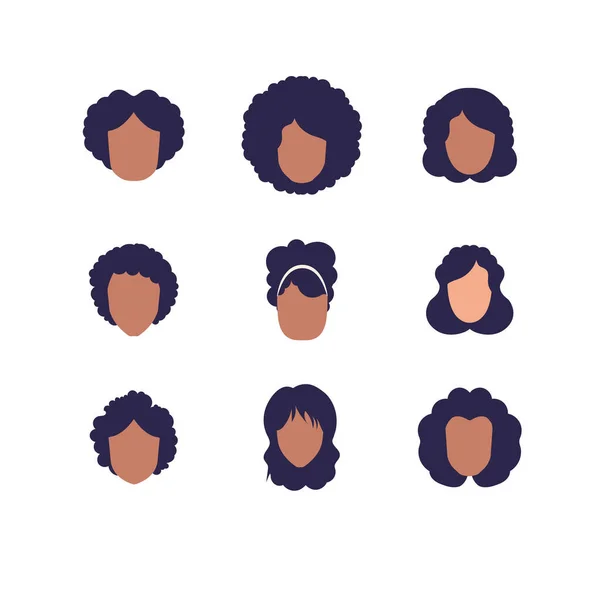 Gran Conjunto Caras Chicas Con Diferentes Peinados Diferentes Nacionalidades Aislado — Archivo Imágenes Vectoriales