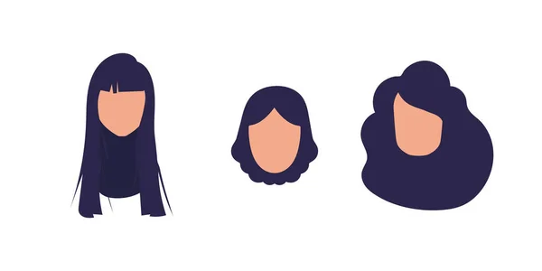 Conjunto Caras Chicas Con Diferentes Peinados Aislado Vector — Archivo Imágenes Vectoriales