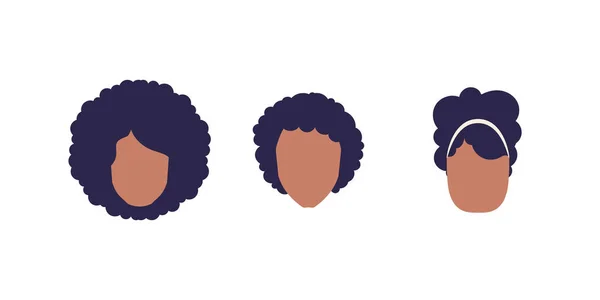 Set Faces Women African American Appearance Isolated White Background Vector — Stock Vector