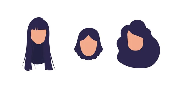 Conjunto Caras Chicas Diferentes Nacionalidades Aislado Vector — Archivo Imágenes Vectoriales