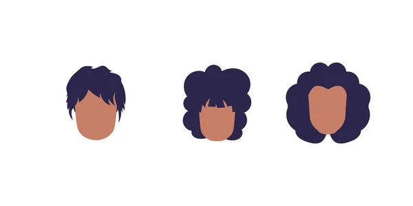 Conjunto Caras Chicas Apariencia Afroamericana Aislado Ilustración Vectorial — Archivo Imágenes Vectoriales