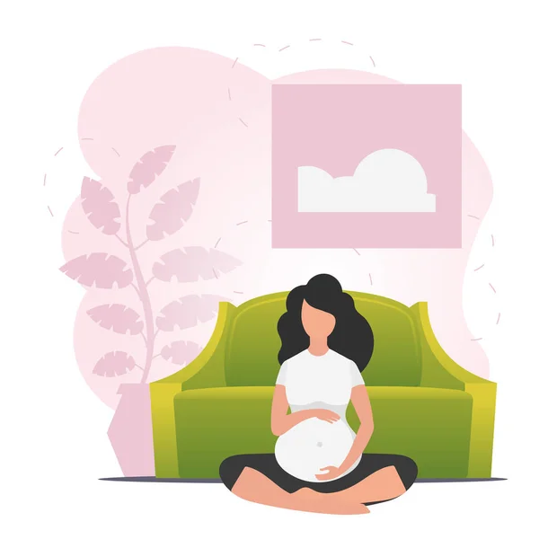 Schwangere Frau Schmetterlingspose Yoga Posiert Der Schmetterlings Oder Lotusstellung Cartoon — Stockvektor