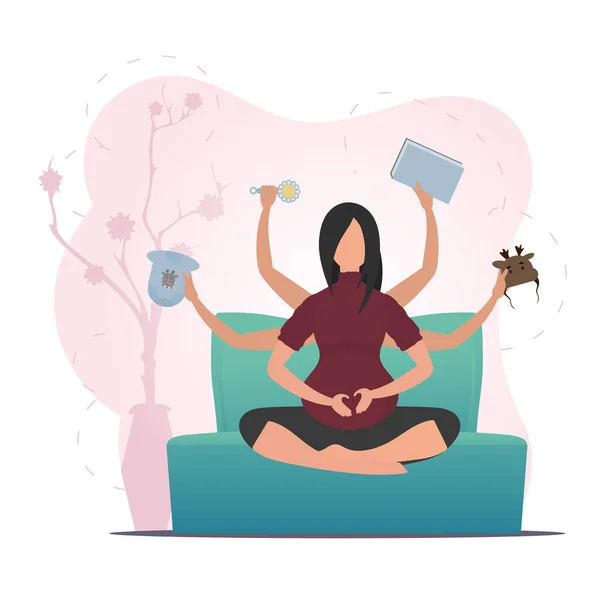 Pregnant Girl Lotus Position Yoga Poses Butterfly Lotus Position Vector — Stock Vector