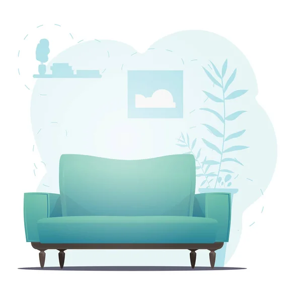 Empty Sofa Houseplant Background Space Your Character Cartoon Style — Stock Vector