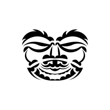 Samuray maskesi. Geleneksel totem sembolü. Eski kabilelerin tarzında siyah dövme. Siyah beyaz, düz stil. Vektör.