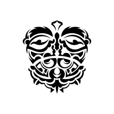 Samuray maskesi. Geleneksel totem sembolü. Eski kabilelerin tarzında siyah dövme. Beyaz arka planda izole edilmiş. Vektör.