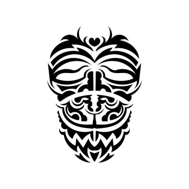 Samuray maskesi. Geleneksel totem sembolü. Samoa tarzı siyah dövme. Siyah beyaz, düz stil. Vektör illüstrasyonu.