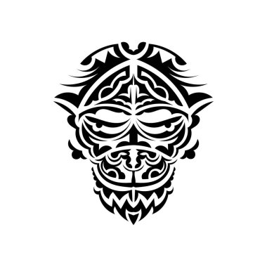 Samuray maskesi. Geleneksel totem sembolü. Siyah kabile dövmesi. Siyah beyaz, düz stil. Vektör illüstrasyonu.