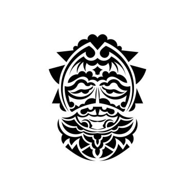 Kabile maskesi. Tek renkli etnik kalıplar. Maori tarzında siyah dövme. İzole edilmiş. Vektör.