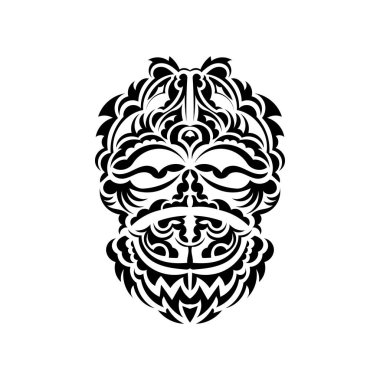 Kabile maskesi. Tek renkli etnik kalıplar. Samoa tarzı siyah dövme. İzole edilmiş. Vektör illüstrasyonu.