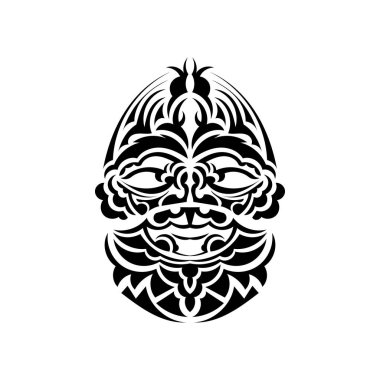 Kabile maskesi. Tek renkli etnik kalıplar. Siyah kabile dövmesi. Siyah beyaz, düz stil. Vektör illüstrasyonu.