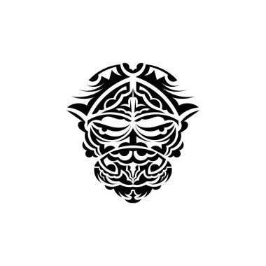 Kabile maskesi. Tek renkli etnik kalıplar. Siyah kabile dövmesi. Beyaz arka planda izole edilmiş. Vektör.