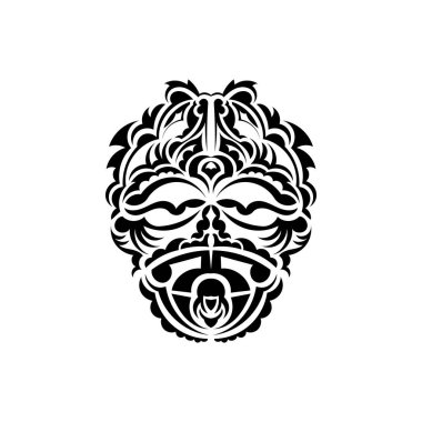 Kabile maskesi. Tek renkli etnik kalıplar. Siyah kabile dövmesi. İzole edilmiş. Vektör.