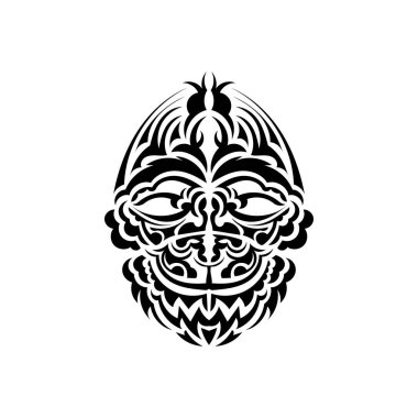 Kabile maskesi. Geleneksel totem sembolü. Samoa tarzı siyah dövme. Beyaz arka planda izole edilmiş. Vektör illüstrasyonu.