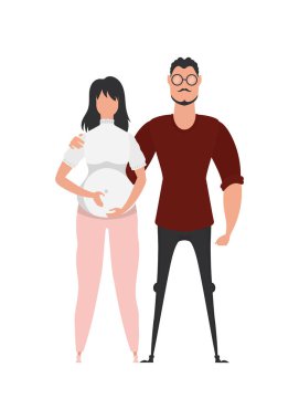 Yetişkin bir erkek ve hamile kadın. Beyaz arka planda izole edilmiş. Mutlu hamilelik kavramı. Düz bir şekilde vektör illüstrasyonu.