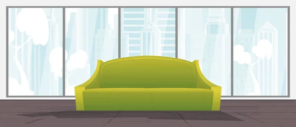 Room Upholstered Furniture Large Panoramic Window Vector Cartoon Style — Stock Vector