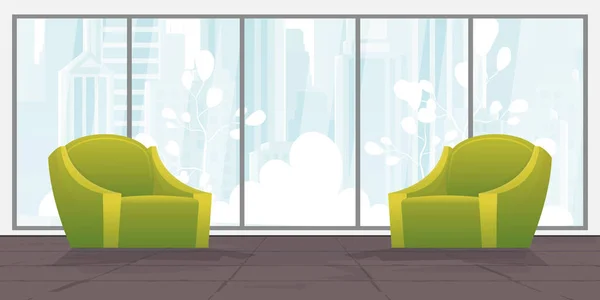 Une Chambre Avec Mobilier Rembourré Une Grande Fenêtre Panoramique Illustration — Image vectorielle