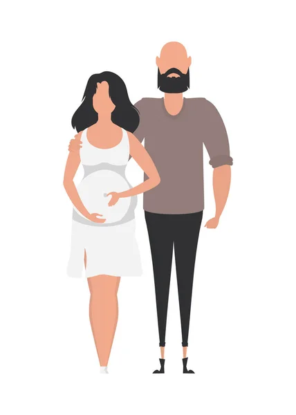 男人和怀孕的女人已经完全长大了 快乐怀孕的概念 用扁平的方式作可爱的插图 — 图库矢量图片