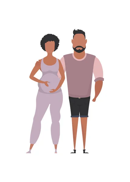Muž Těhotná Žena Jsou Zobrazeni Plném Růstu Izolované Šťastné Těhotenství — Stockový vektor