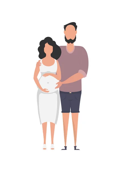Schwangere Mit Ihrem Mann Vollem Wachstum Isoliert Auf Weißem Hintergrund — Stockvektor