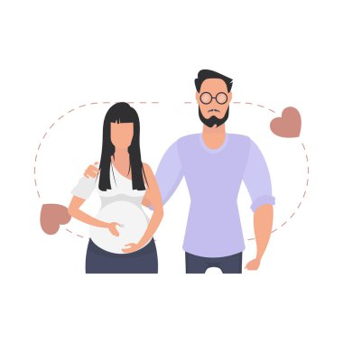 Bir adam ve hamile bir kadın belden aşağısı. Beyaz arka planda izole edilmiş. Mutlu hamilelik kavramı. Düz bir şekilde vektör illüstrasyonu.