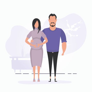 Bir adam hamile bir kadına sarılıyor. 