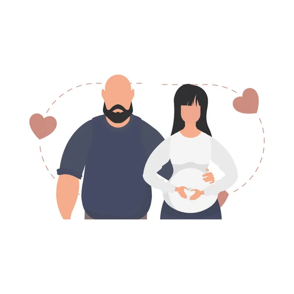 Homme Une Femme Enceinte Taille Isolé Joyeux Concept Grossesse Illustration — Image vectorielle