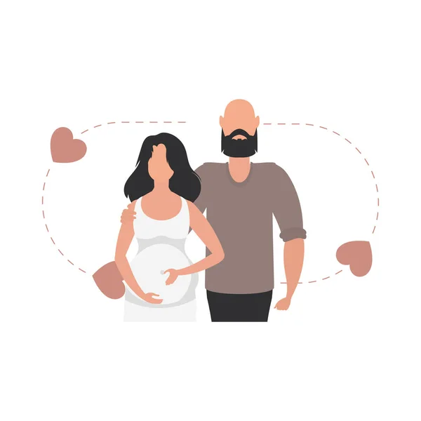 Muž Těhotná Žena Pasu Izolované Šťastné Těhotenství Vektor Kresleném Stylu — Stockový vektor