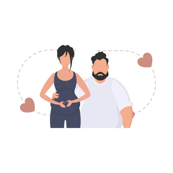 Homme Une Femme Enceinte Sont Représentés Taille Profonde Isolé Joyeux — Image vectorielle