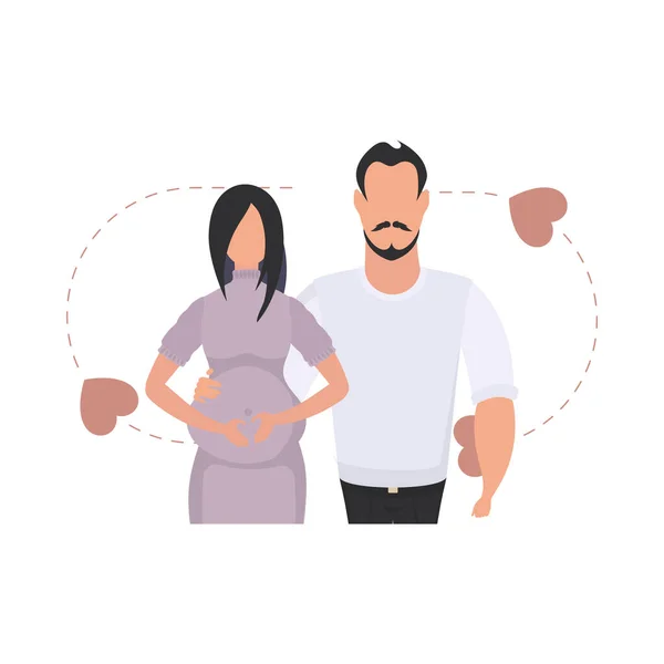 Ένας Άντρας Και Μια Έγκυος Απεικονίζονται Μέχρι Μέση Απομονώνονται Λευκό — Διανυσματικό Αρχείο