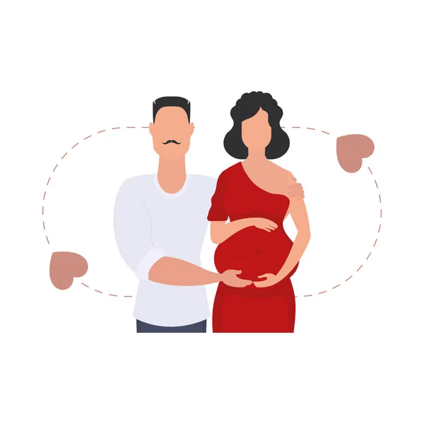 Těhotná Žena Svým Manželem Pás Izolované Šťastné Těhotenství Roztomilá Ilustrace — Stockový vektor