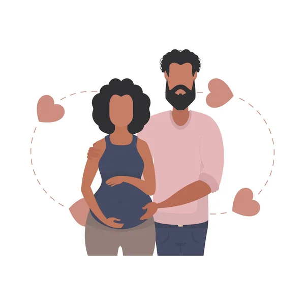 Těhotná Žena Její Manžel Jsou Vyobrazeni Pás Izolované Šťastné Těhotenství — Stockový vektor