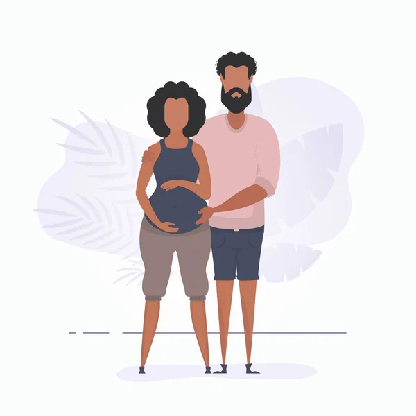 Man Hugs Pregnant Woman Poster Theme Child Steam Jet Positive — Stock Vector