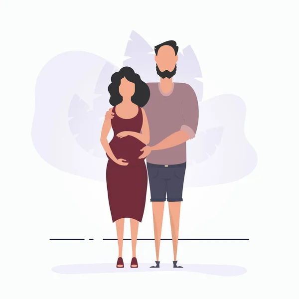 Een Man Knuffelt Een Zwangere Vrouw Een Poster Het Thema — Stockvector