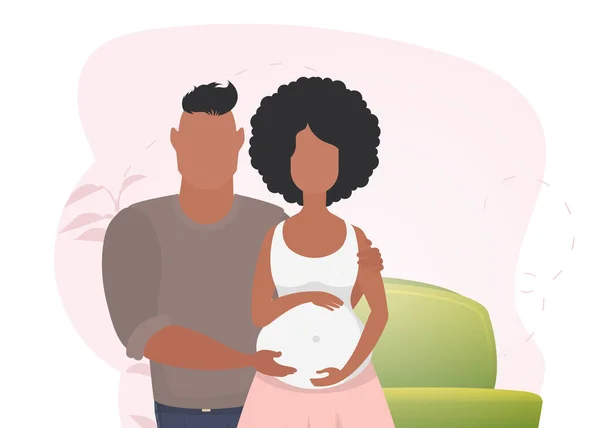 Ένας Άντρας Αγκαλιάζει Μια Έγκυο Γυναίκα Αφίσα Για Θέμα Νεαρή — Διανυσματικό Αρχείο