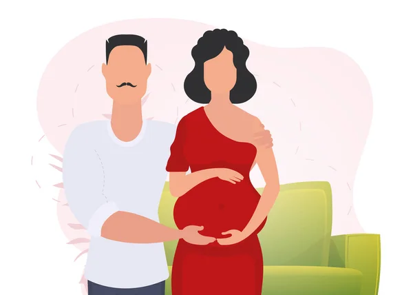 Ένας Άντρας Αγκαλιάζει Μια Έγκυο Γυναίκα Αφίσα Για Θέμα Νεαρή — Διανυσματικό Αρχείο