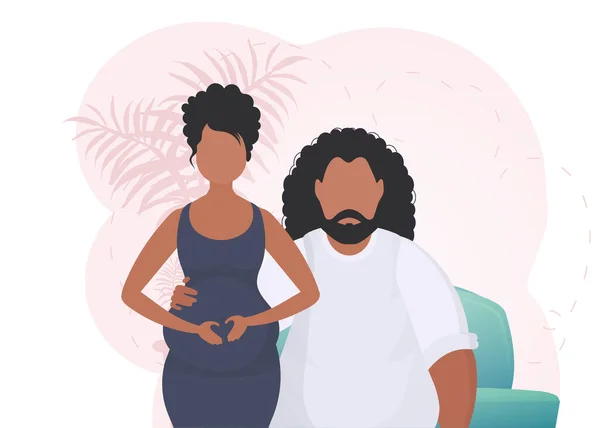 Hombre Mujer Embarazada Banner Sobre Tema Pareja Bebé Jet Feliz — Vector de stock