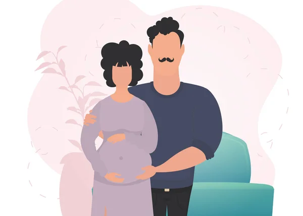 Mann Und Schwangere Frau Banner Zum Thema Junge Familie Wartet — Stockvektor