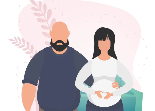 男と妊婦 テーマのバナー若い家族は子供の誕生を待っています 積極的かつ意識的な妊娠 漫画風のベクトル — ストックベクタ