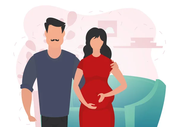 Άντρας Και Έγκυος Γυναίκα Μια Αφίσα Θέμα Ατμόπλοιο Ενός Παιδιού — Διανυσματικό Αρχείο